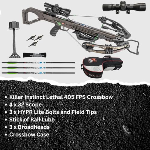 Killer Instinct Lethal 405 FPS Crossbow Bundle with Crossbows Slayer Crossbow Case, and Fixed-Blade Steel Tip 100-Grain Hunting Broadheads (3-Pack) - Thumbnail 7