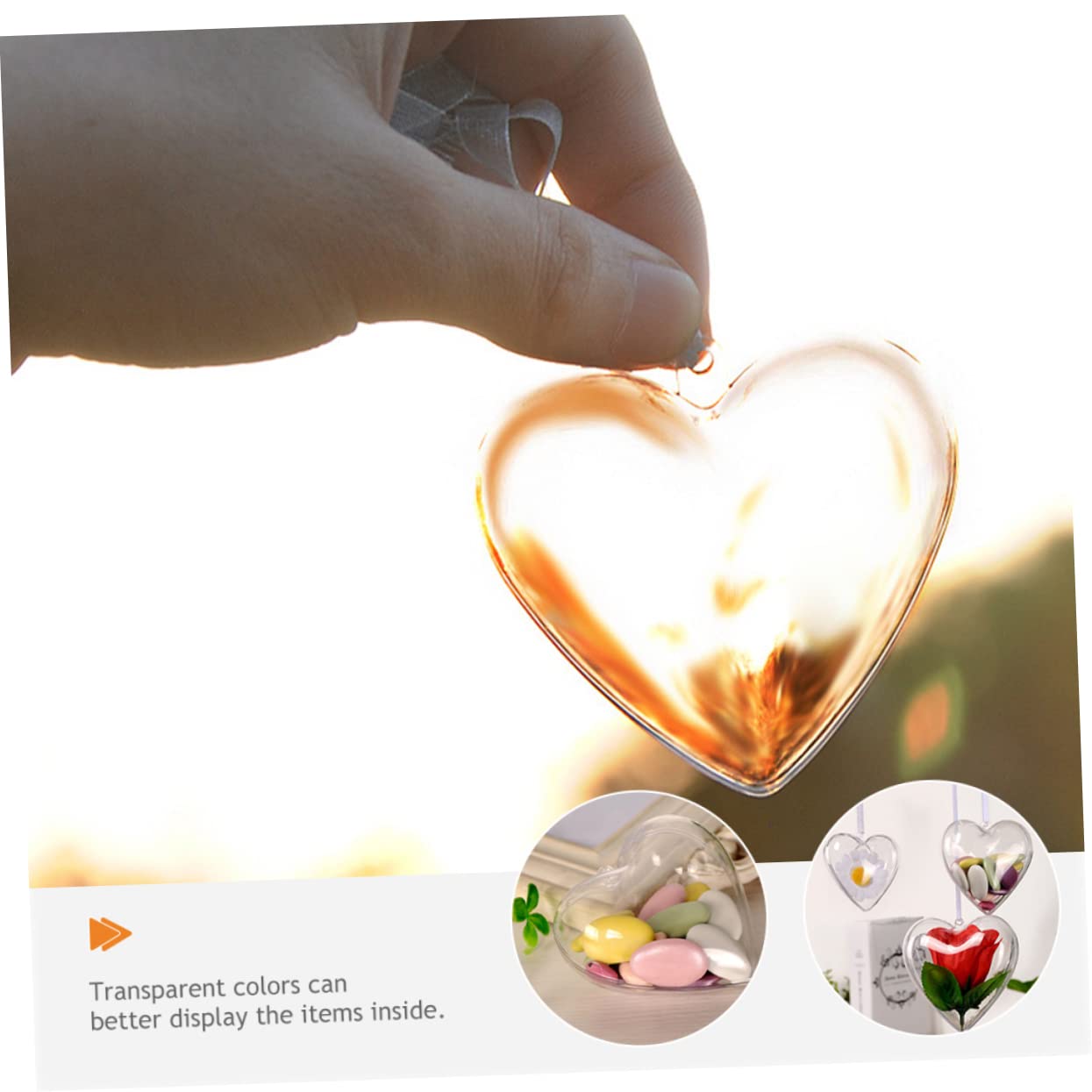 Cabilock 50 Stück Plastikkugel befüllbare Herzkugel Klare Herzornamente zum Basteln Dekoration Weihnachten weihnachtsdeko beleuchtet innen Kunststoff-Herz-Kugel-Ornament Hochzeitsdekoration