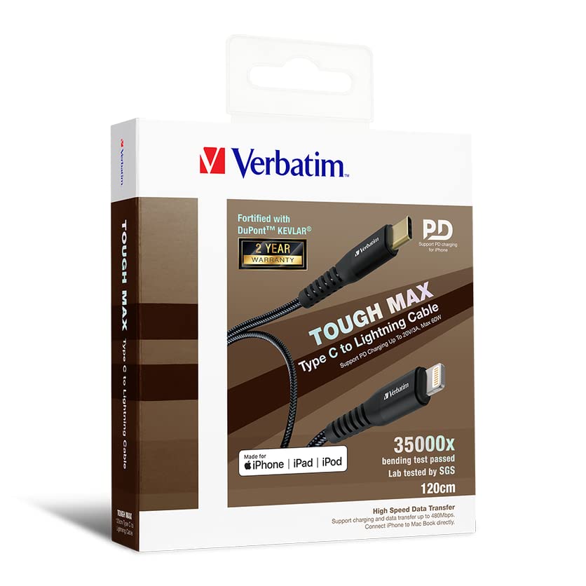Verbatim Type C to Lightning Cable with Kevlar 120cm Black; 42.2 Inch (B0BB2YH46D) Amazon Price History, Amazon Price Tracker