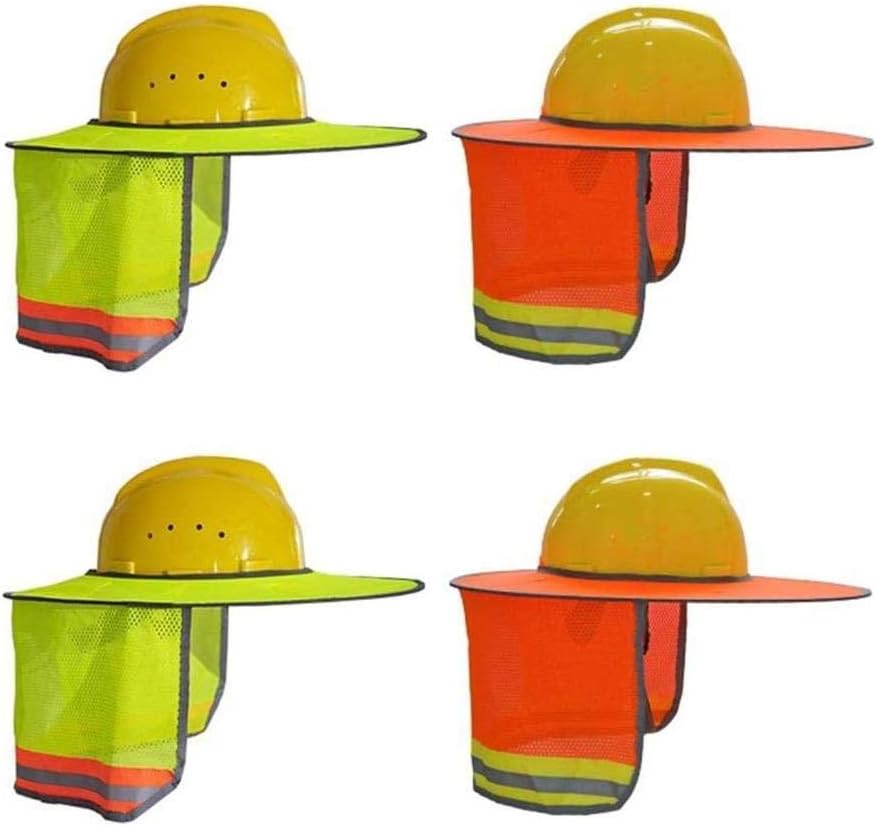 4 Pack Hard Hat Sun Shade Sun Shield,Full Brim Mesh Neck Sunshade Protector for Hardhats,High Visibility,Reflective,Safety Helmet Neck Shield Shade Sun Visor,Hard Hat Not Included,Yellow