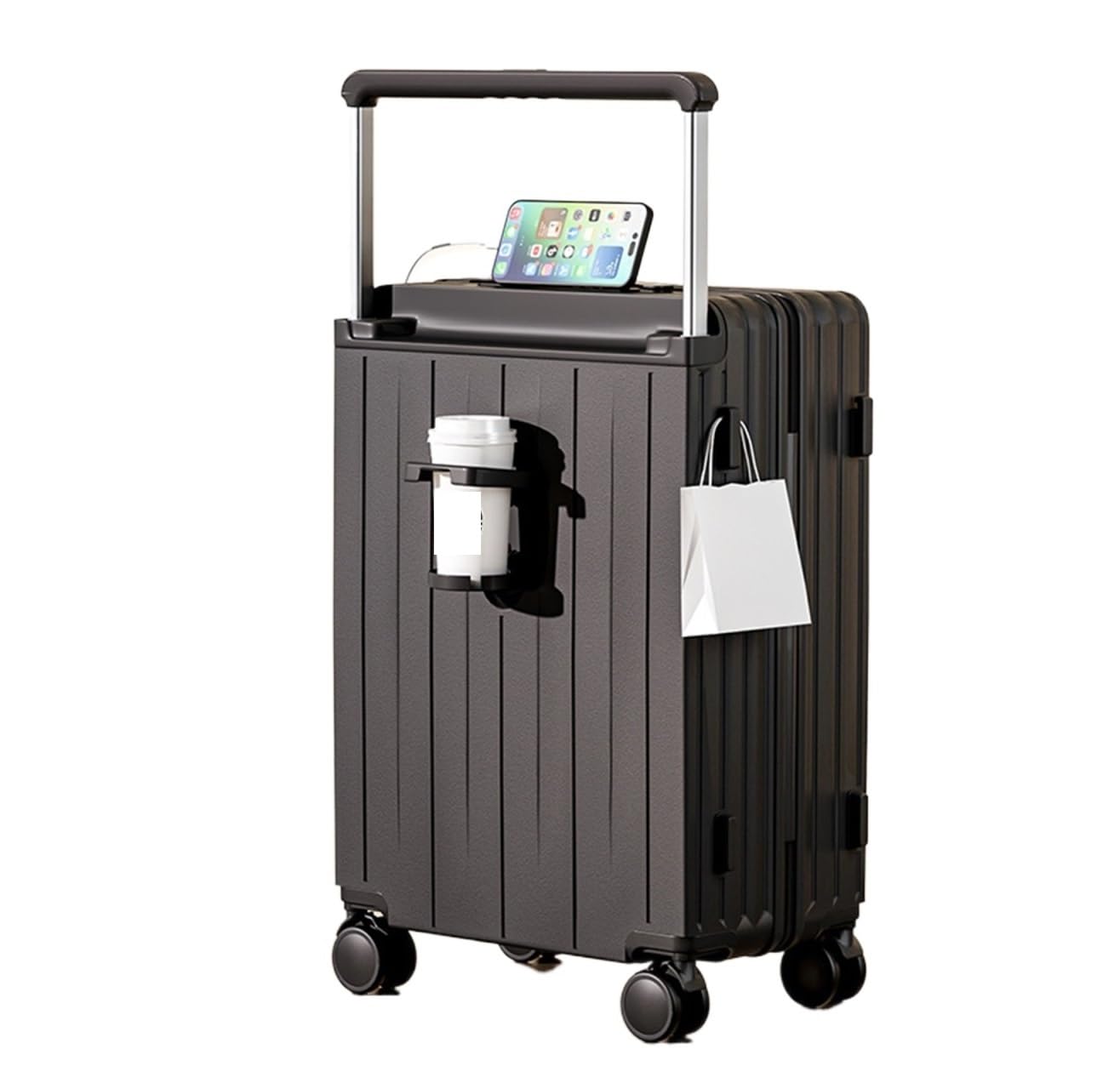 Valigia Valigia Trolley Larga da Viaggio Multifunzionale con Password Valige Bagaglio Mano(Black,20inch)