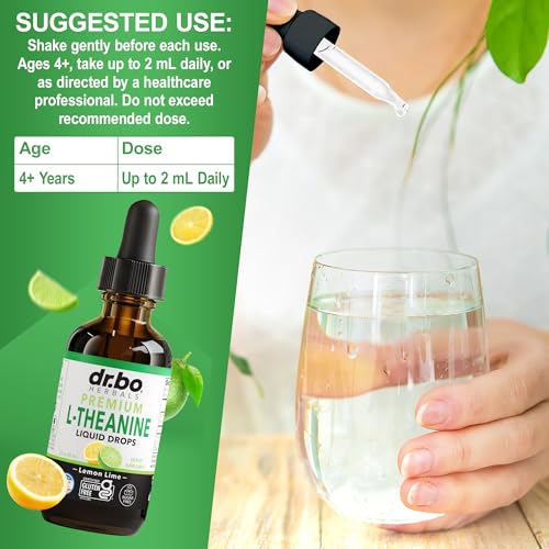 Image of L Theanine 200mg Liquid Drops - Natural Sleep Support & Focus Supplement for Kids & Adults - Vegan, Non-GMO, Gluten Free 200mg Pure L-Theanine Drops Liquid Supplements, Mood Ltheanine for Kids 2 FL Oz