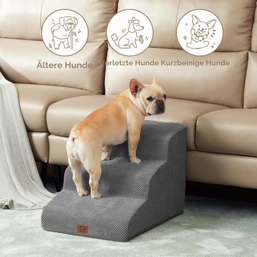 EHEYCIGA Hundetreppe für Kleine Hunde 40 cm Hoch, 3 Stufen, Grau