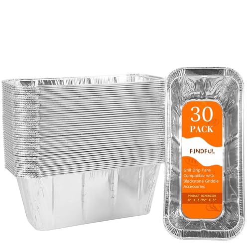 Findful 30-Pack Drip Pans Liners for Blackstone Griddle Accessories, Aluminum Foil Pan Disposable for 17' 22' 28' 36' Blackstone Griddle Drip Tray Holder Grill Rear Grease Catcher Cup