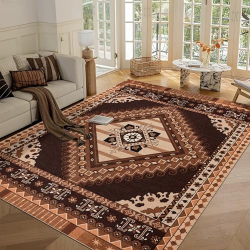 Zhangui 6x9 Dark Brown Turkish Vintage Rug, Machine Washable