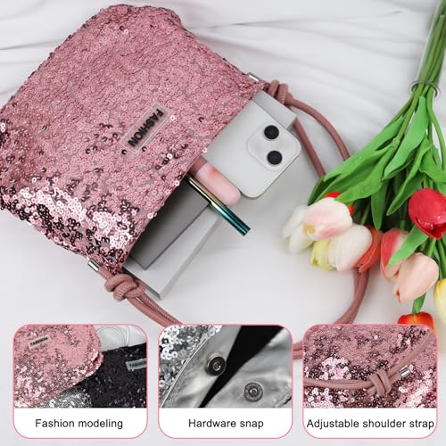 FuninCrea Sequin Shoulder Bag for Women, Womens Handbags Shiny Small Handbag Shoulder Purse Glitter Evening Clutch Bag3
