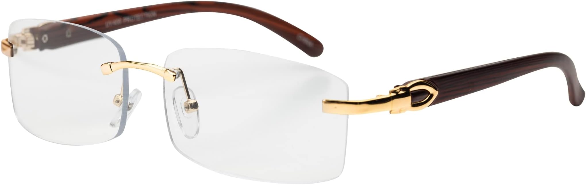 Elite Slim Rimless Rectangular Metal & Wood Art Aviator Sunglasses