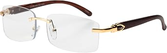 FLAWLESS EYEWEAR Elite Slim Rimless Rectangular Metal & Wood Art Sunglasses