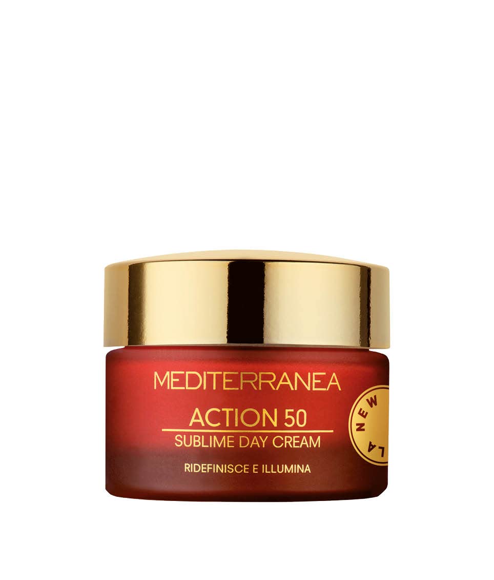MEDITERRANEA COSMETICS Crema Giorno Viso Anti-Età Idratante, Illuminante e Ristrutturante con Agnocasto, Niacinamide e Filtri Solari Linea Action 50 Sublime Day Cream– 50 ml