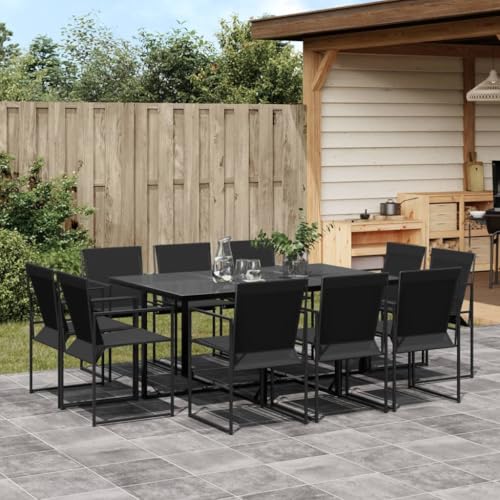 KCCKOM Garden Furniture Set 11 Piece Patio Dining Set Black Textilene