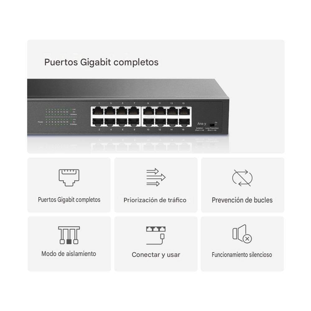 Mercusys Switch Ethernet Gigabit 16 Ports RJ45, Boîtier Métal, MS116GS | Ports 10/100/1000 Mbps, Plug & Play, Compatible avec PC TV Imprimante Caméra Routeur, Idéal pour les PME/Bureaux/Télétravail