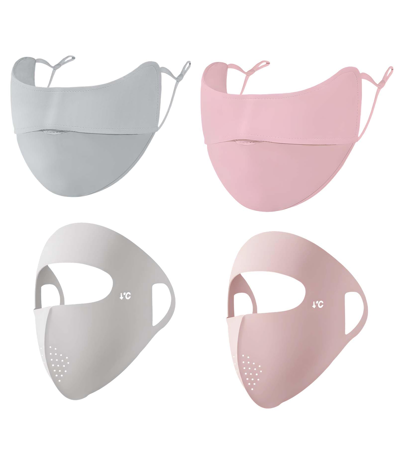 4PCS Face Cover for Women, Ice Silk Face Mask for Bikers, UV Protection Sun Mask for Cycling, Running, Outdoor Activities, Pink and Grey