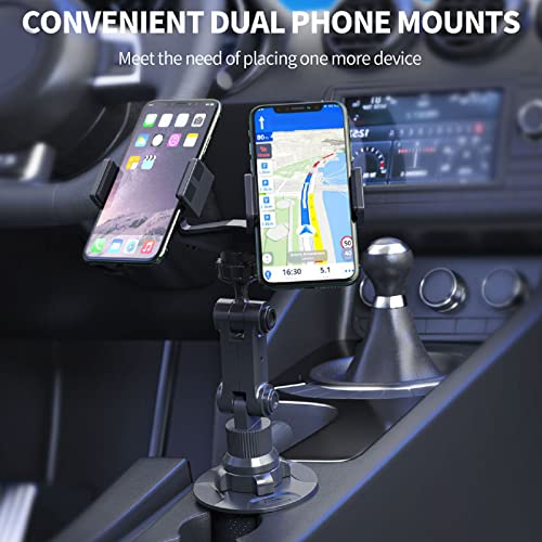 Suporte duplo de copo para celular, suporte giratório de 360°, suporte universal ajustável para 2 te