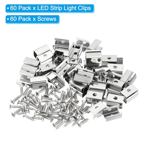 Image of PATIKIL LED Strip Clips, 60pcs Stainless Steel Mounting Brackets Fixing Clip Clamp Support Holder with Screws for 8mm to 9mm LED Strip Lighting Cable