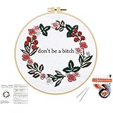 Louise Maelys Cross Stitch Kit Full Range DIY Floral Wreath with Funny Sayimg Embroidery Kit for Beginner