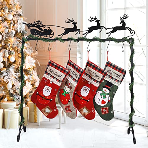 HUTHDAK Metal Christmas Elk Cart Stocking Holder Stand with 6 Hooks, Christmas Stocking Holder Stand for Floor. A Christmas Stocking Stand Will Add a Glorious Festive Touch to Your Room.