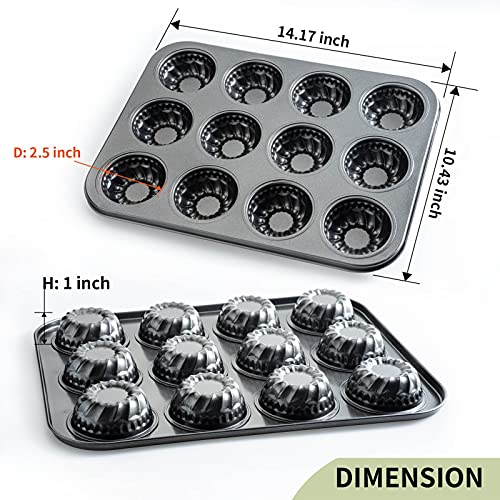 Mini Bndt Cake Pan, Nonstick Brownie Bowl Pan 12-Cavity Fluted Small Round Cake Tray Shortcake Pan Mold For Fall Baking Thanksgiving Muffin Bavarois, Carbon Steel Cake Pan #TOP3