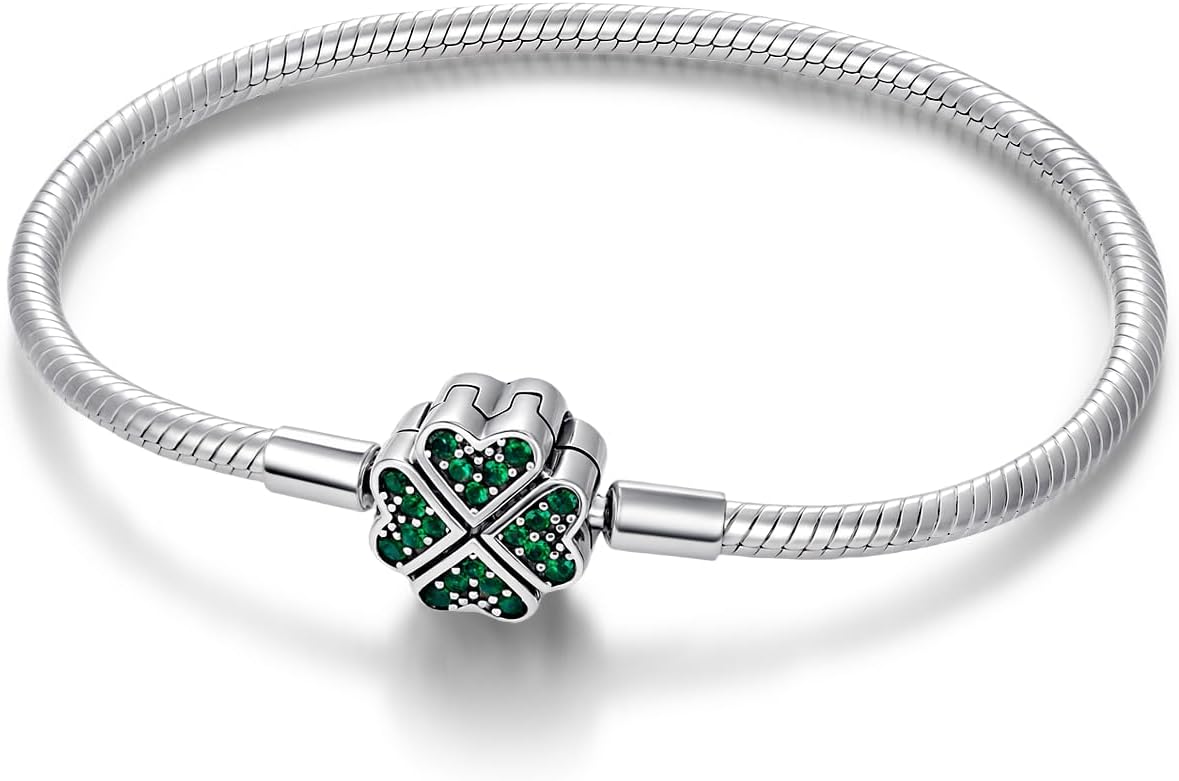 Pulsera con dije de cadena de serpiente y océano, estrella, trébol, corazón, plata de ley 925 | Cierre de circonita brillante multicolor, compatible con abalorios Pandora, regalo perfecto de cumpleaños y San Valentín para mujeres
