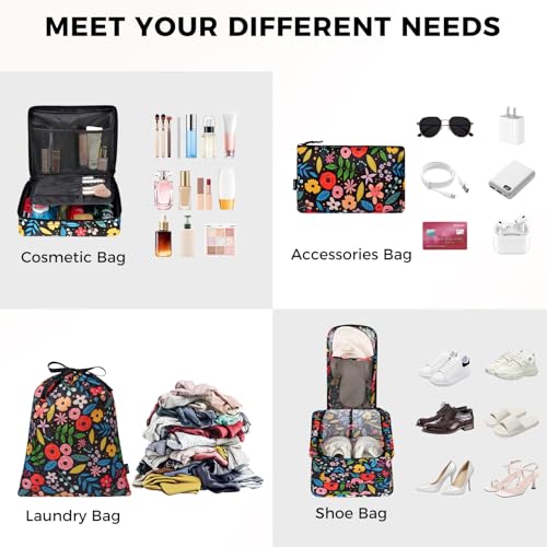 Image of BAGAIL 8 Set Packing Cubes Luggage Packing Organizers for Travel Accessories-Black Floral