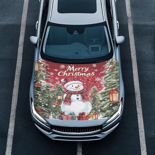 Image of Renewold Merry Christmas Snowman Bird Car Hood Cover Hood Covers for Cars Xmas Winter Decorative Wrap Blanket Women Men Automotive Exterior Accessories for Most Sedan Small SUV Truck