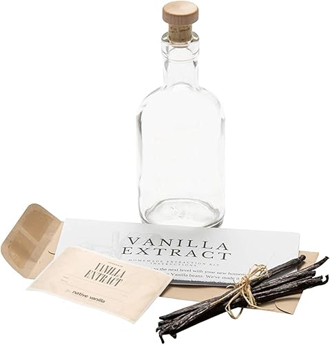 Kit de extracto de vainilla casero – 10 granos de vainilla, botella de vidrio transparente de 12.7 fl oz con corcho en caja de madera hecha a mano,