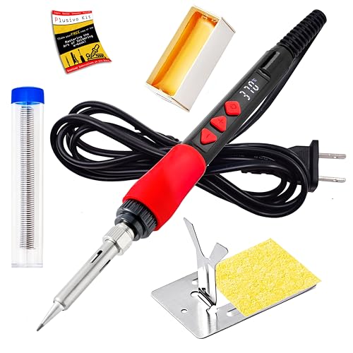 Soldering Iron Kit, 60W 120V Digital LED Display 5-in-1, Solder Wire, Flux Rosin Paste, Mini Stand, Sponge, Portable Fast Heating Welding Tool for Electric Repair Hobby DIY from Plusivo