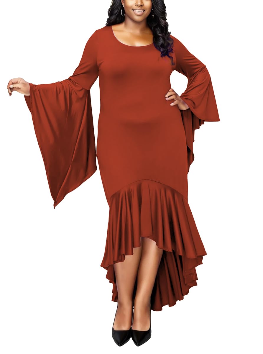 BFFBABY Plus Size Dress Flowy Maxi Dresses for Women Fall Long Dresses with Sleeve Wedding Guest Dresse