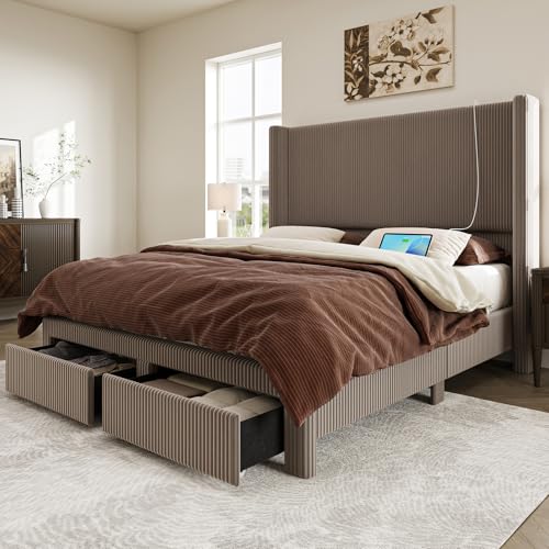 CIKUNASI Queen Bed Frame with Headboard and Storage Drawers, 51.5"