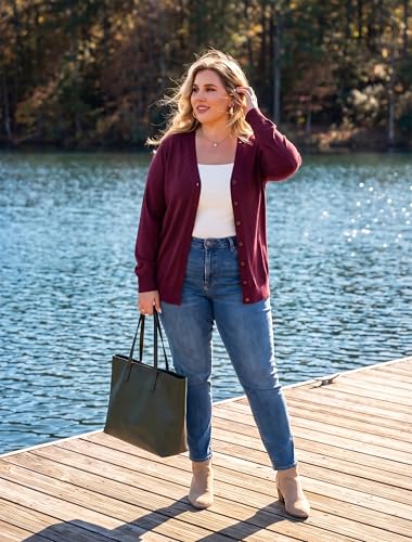 Image of TIANZHU Plus Size Cardigan for Women Button Open Front Long Sleeve V Neck Comfy Lightweight Sweaters XL-4XL