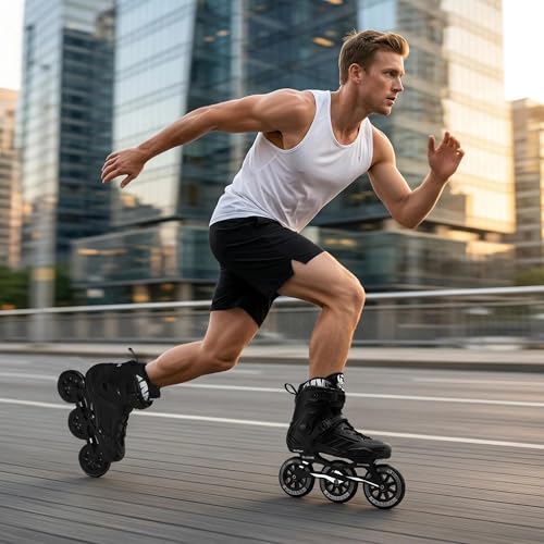Image of 3 Wheels Inline Skates for Men Women, Professional Roller Skates Blades for Male Female,High Performance Adult Speed Skates with 110MM Wheels (Black, MEN7.5 /WOMEN8.5)