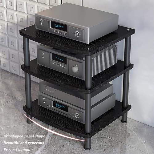 Image of Modern AV Media Stand, 3-Tier Stereo Cabinet with Carbon Steel Frame, Wooden Storage for TV, DVD Players & Accessories(Brown,2 Tier 60x54x44CM)