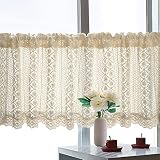 SFJ-CA Cotton Crochet Kitchen Curtain 12 inches Macrame Valance for Window Farmhouse Flower Hollow W
