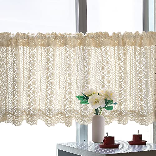 Sfj-Ca Cotton Crochet Kitchen Curtain 12 Inches Macrame Valance For Window Farmhouse Flower Hollow Window Treatment Decoration #TOP14