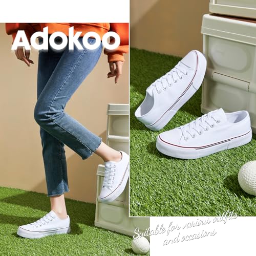 Image of Adokoo Canvas Tennis Shoes for Women Low Top Casual White Black Sneakers for Women Lace Up Fashion Comfortable Walking Shoes