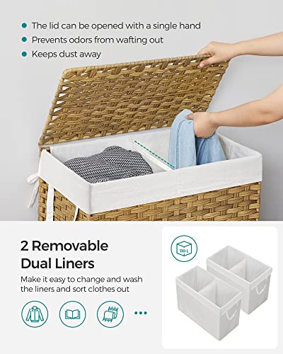 Songmics Laundry Hamper With Lid, 110L Clothes Hamper With 2 Removable Liner Bags & 6 Mesh Bags, Wicker Laundry Basket, Double Laundry Hamper For Laundry Room, 22.4X13X23.6 Inches, Natural Ulcb52Nl #TOP2