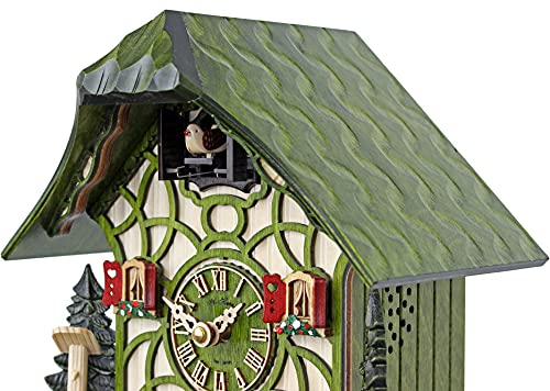 Reloj cucú de cuarzo Adolf Herr verde mágico hecho en madera tallada 5