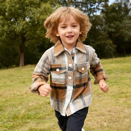 Feidoog Toddler 2 Pack Baby Boys and Girls Plaid Shirts Jacket Long Sleeve Lapel Button Down Top Outwear Clothes4