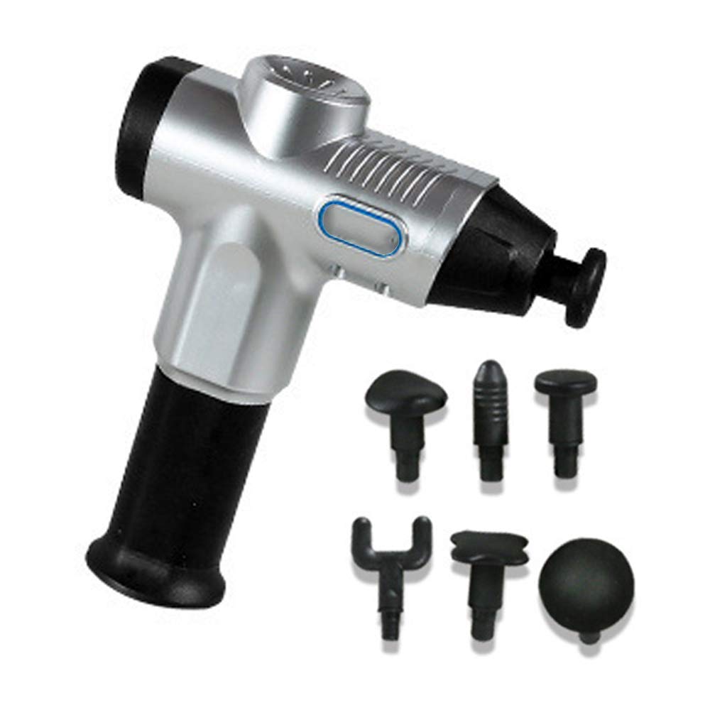 Soulagement de la douleur musculaire avec ce pistolet de massage à percussion argent
