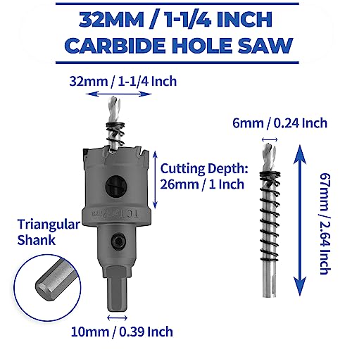Cjueiom 32mm / 1-1/4 Inch Carbide Hole Saw, Metal Hole Cutter with Pilot Drill Bit - Image 4