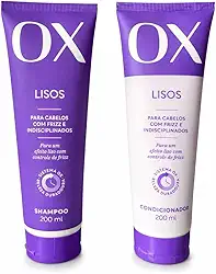 Kit Shampoo e Condicionador OX Lisos, Para Cabelos com Frizz e Indisciplinados, Sistema de Beleza Duradoura, Efeito Liso Com Controle de Frizz, 200ml Cada