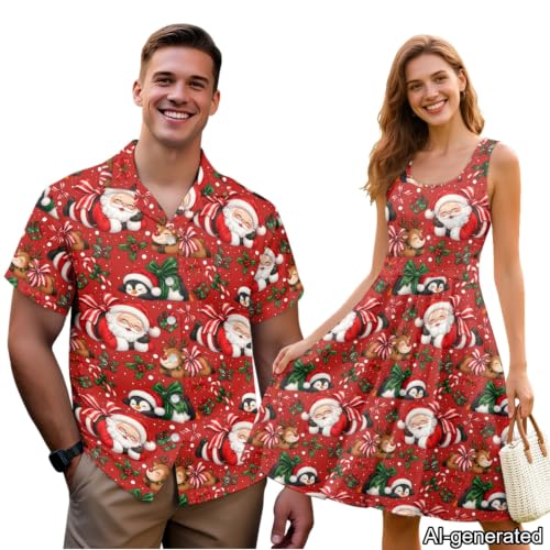 Image of Dreaweet Summer Dresses for Women A-Line Sleeveless Flowy Sun Dresses,Men's Casual Button-Down Shirts,Couple Matching Outfits