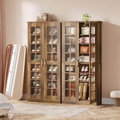 Image of Tribesigns Tall Shoe Cabinet with Doors, 8-Tier Shoe Storage with Adjustable Shelves, Modern Shoe Organizer Shoe Rack Cabinet for Entryway, Hallway, Closet, Living Room, Rustic Brown