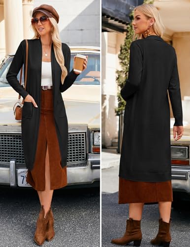 GRACE KARIN Women's 2025 Trendy Long Cardigans Sweater Lightweight Open Front Long Sleeve Maxi Duster Coats with Pockets3