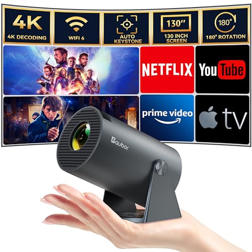 Aubor Mini Projector with Wifi and Bluetooth 1080P Support Smart Projector with Android TV 180° Rotatable Portable Outdoor Short Throw Projector Auto Keystone Home Theater for Phone/TV Stick/Laptop