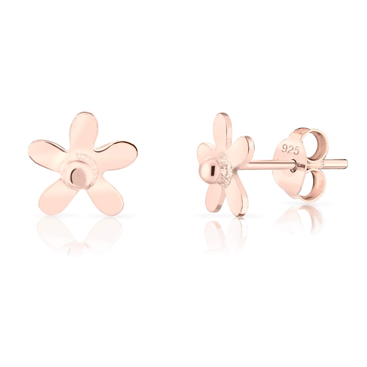 DTPsilver 925 Sterling Silver, 24K Yellow or 18K Rose Gold Plated VERY SMALL Fashion Studs Earrings - Daisy Flower - Diameter: 8 mm