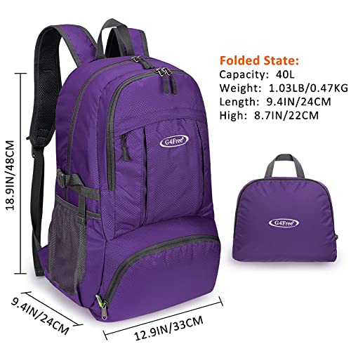 Image of G4Free 40L Lightweight Packable Hiking Backpack, Waterproof Travel Daypack