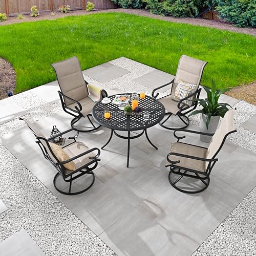 Image of LOKATSE HOME 5 PCS Outdoor Patio Dining Set with Textilene Swivel Chairs and Round Metal Table for Backyard Deck Lawn Garden