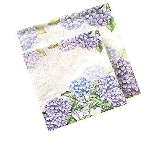 AVEVER Hydrangea Napkins Decoupage Napkins 20cts 6.5x6.5 + 20cts 5x5 Cocktail Napkins Decorative