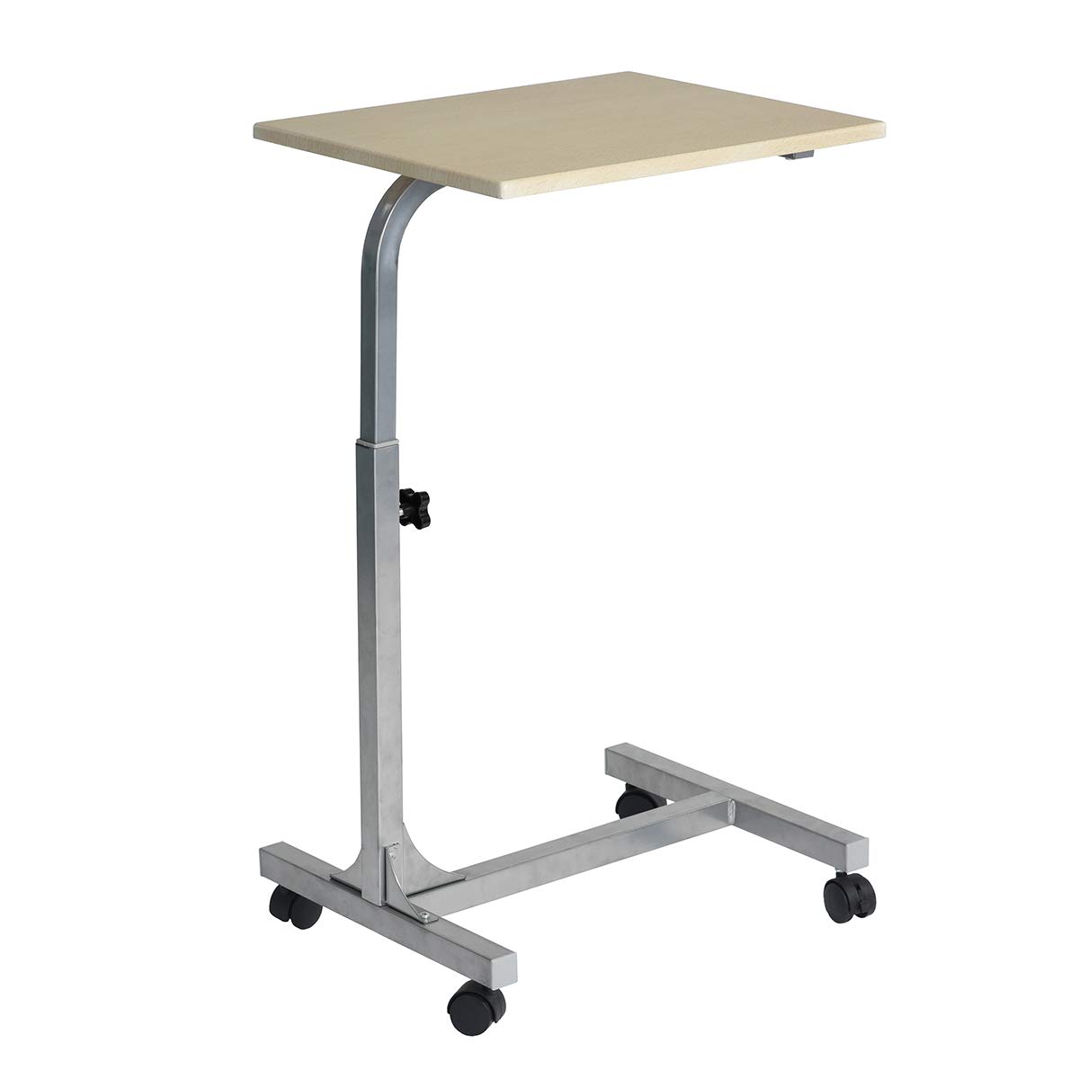 Table de Chevet Médicale à Hauteur Réglable pour les Hôpitaux et les Maisons avec Base Stable et Roulettes Verrouillables pour les Repas et les Médicaments des Patients Personnes Âgées