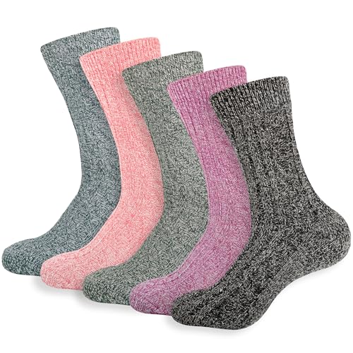 Image of LOCONHA Womens Wool Socks 5 Pairs Winter Warm Sock Thick Knit Cabin Cozy Crew Soft Socks Gifts for Women